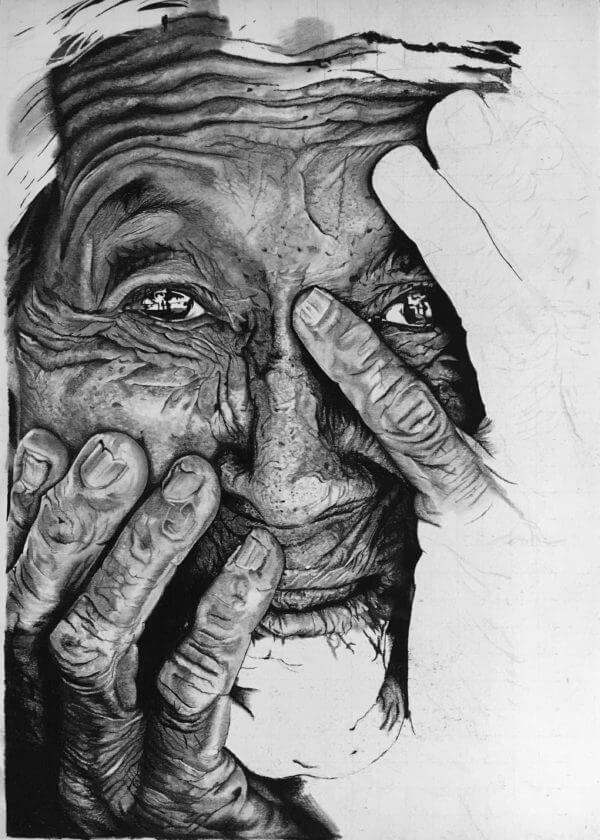 black and white wrinkled portrait for sale.